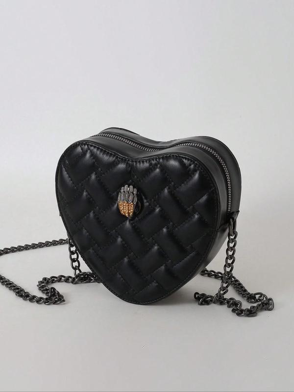 Fashionable All-match Novelty Heart Shaped Designer Crossbody Bag, Stylish Rhinestone Decor Chain Strap Crossbody Bag, Trendy Exquisite Quilted Design Bag for Women