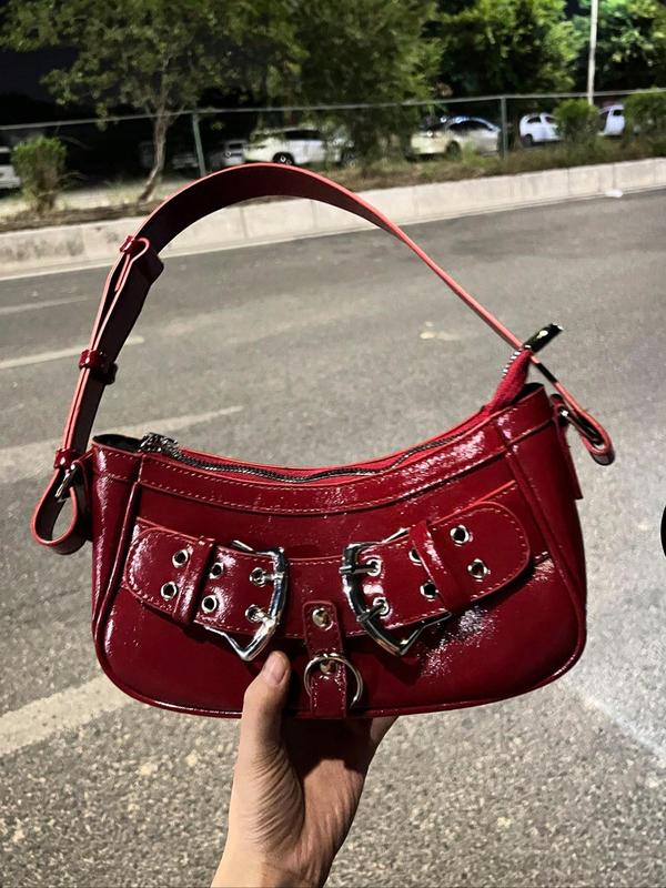 Women's  Solid Color Studded Decor Shoulder Bag, Fashionable Y2k Style Underarm Bag for Work & Daily Used, Female New Trendy Underarm Bag for Party, Club