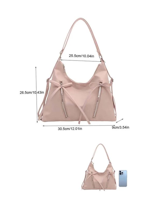 Women's Elegant Bow Decorated Shoulder Bag, Fashionable Large Capacity Tote Bag for Work & Daily Used, Casual Trendy Versatile Commuting Bag, Girl Fashionable Shopping Bag