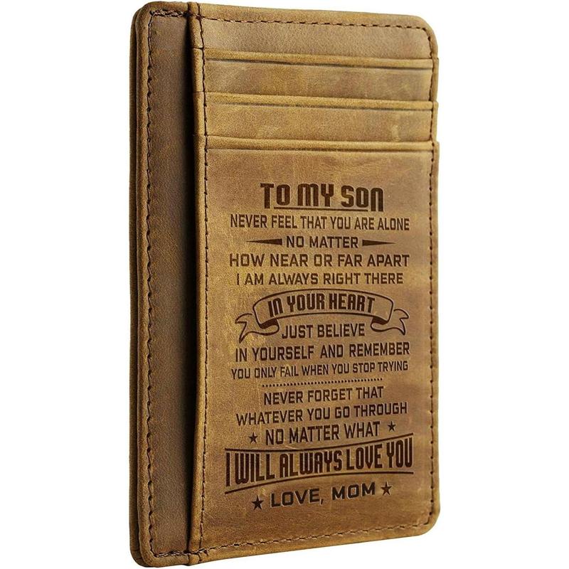 Christmas - Mom to Son Wallet-Engraved Wallet For Son-Wallet for Son FromMom & Dad-Leather Wallet-Mens Wallet-Christmas Gift-Birthday GiftGift For Son Cannot Be Customized card holder RFlD Blocking, Bifold Wallet lightweight durable classic