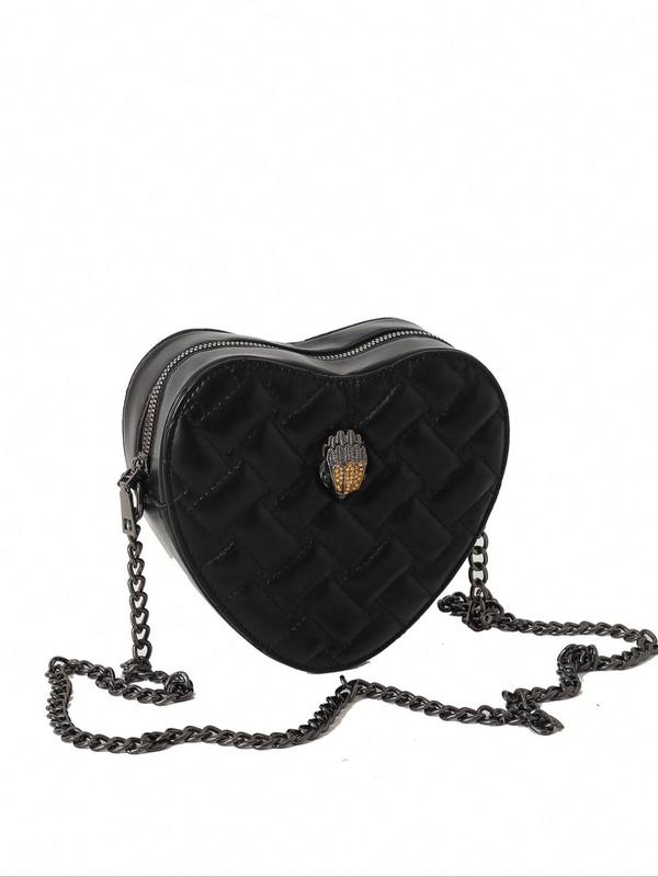 Fashionable All-match Novelty Heart Shaped Designer Crossbody Bag, Stylish Rhinestone Decor Chain Strap Crossbody Bag, Trendy Exquisite Quilted Design Bag for Women