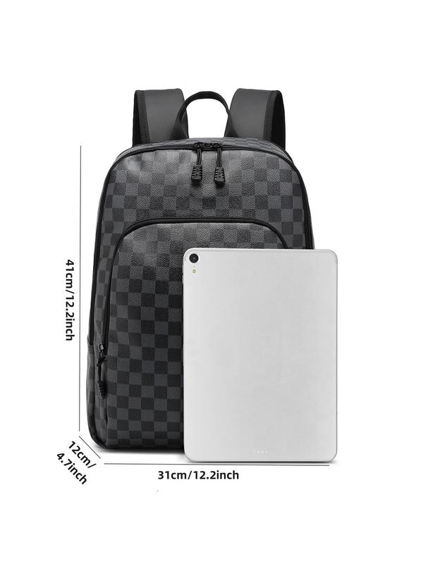 Colorblock Checked Pattern Backpack, Fashionable Backpack for Women & Men, Casual Trendy Versatile High-quality Daily Commuting Bag