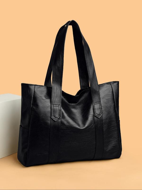 Women's Simple Style Solid Color Tote Bag, Fashionable Large Capacity Shoulder Tote Bag, Casual Trendy Shoulder Bag for Work & Daily Use