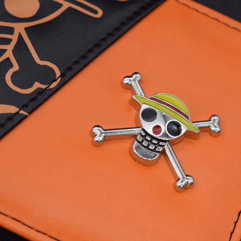 Monkey Luffy Wallet - Ace Straw Hat Pirates Pendant Wallet - Jolly Roger Symbol Logo PU Leather - Japanese Anime Manga Cartoon Short Bifold Cash Credit Card Zipper Coin Pocket