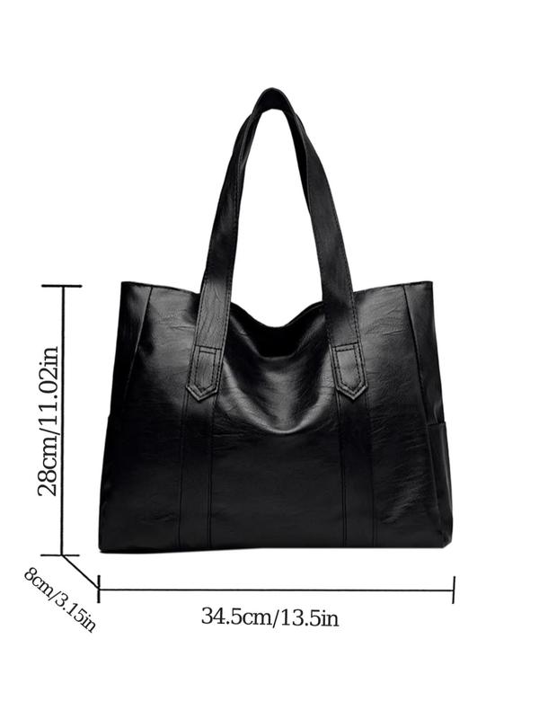 Women's Simple Style Solid Color Tote Bag, Fashionable Large Capacity Shoulder Tote Bag, Casual Trendy Shoulder Bag for Work & Daily Use