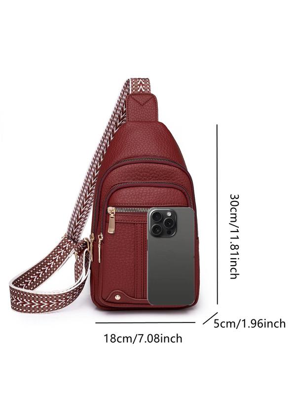 Women's Solid Color Fanny Pack, Fashionable PU Leather Multi-pocket Sports Crossbody Bag, Casual Versatile Zipper Chest Bag for Daily Used