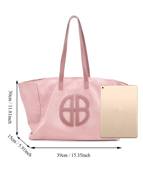 Solid Color Tote Bag, Fashionable Large Capacity Shoulder Bag for Women & Girls, Casual Trendy Versatile High-quality Daily Commuting Bag, Girl Fashionable Shopping Bag