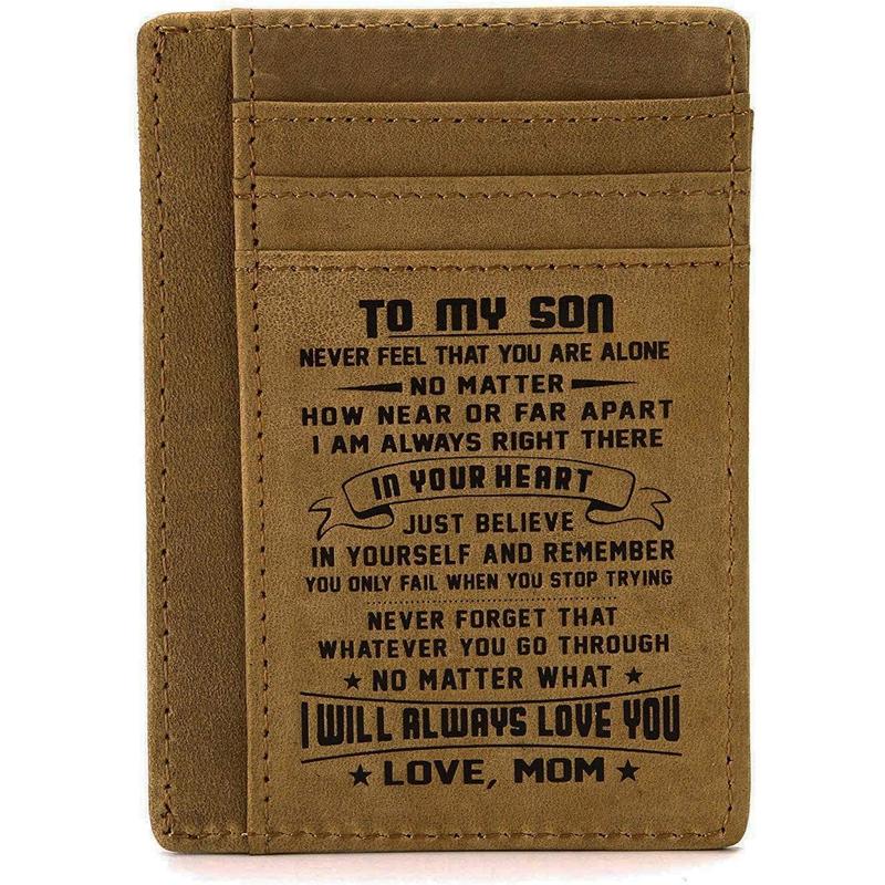 Christmas - Mom to Son Wallet-Engraved Wallet For Son-Wallet for Son FromMom & Dad-Leather Wallet-Mens Wallet-Christmas Gift-Birthday GiftGift For Son Cannot Be Customized card holder RFlD Blocking, Bifold Wallet lightweight durable classic