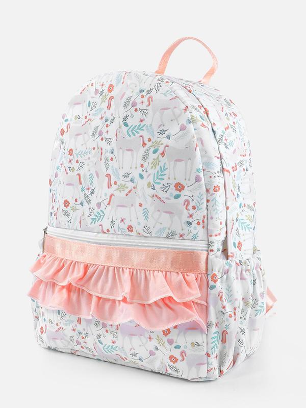 Floral   Unicorn Print Ruffle Trim Backpack, Casual Lightweight Student Backpack, Fashionable Backpack for Women & Girls for Daily Use