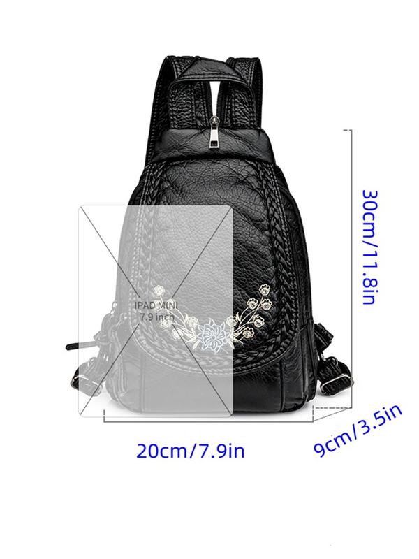 Women's Fashionable Rhinestone Flower Decorated Backpack, Casual Versatile Zipper Backpack, with Adjustable Strap for Daily Use