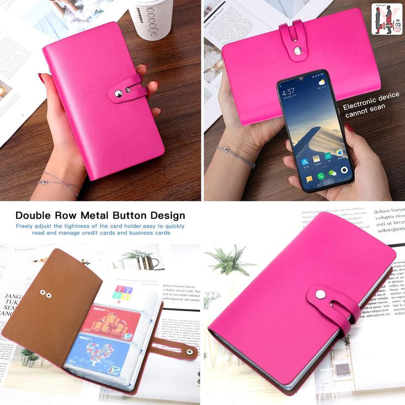 RFID Credit Card Holder Business Card Organizer Business Card Holder, with 96 Card Slots Credit Card Protector for Managing Your Different Cards to  Loss or  (Rose red)