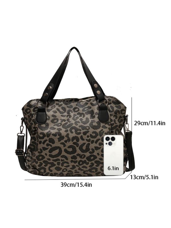 Fashion Leopard Print Tote Bag, Versatile Shoulder Bag, New Style Commuting Large Capacity Simple Casual Handbag, Suitable for Dating, Shopping, Going Out