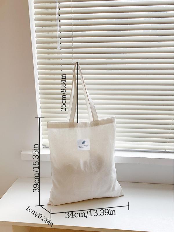 Simple Fashionable Canvas Tote Bag, Casual Letter Leaf Print Shopping Shoulder Bag for Ladies Students