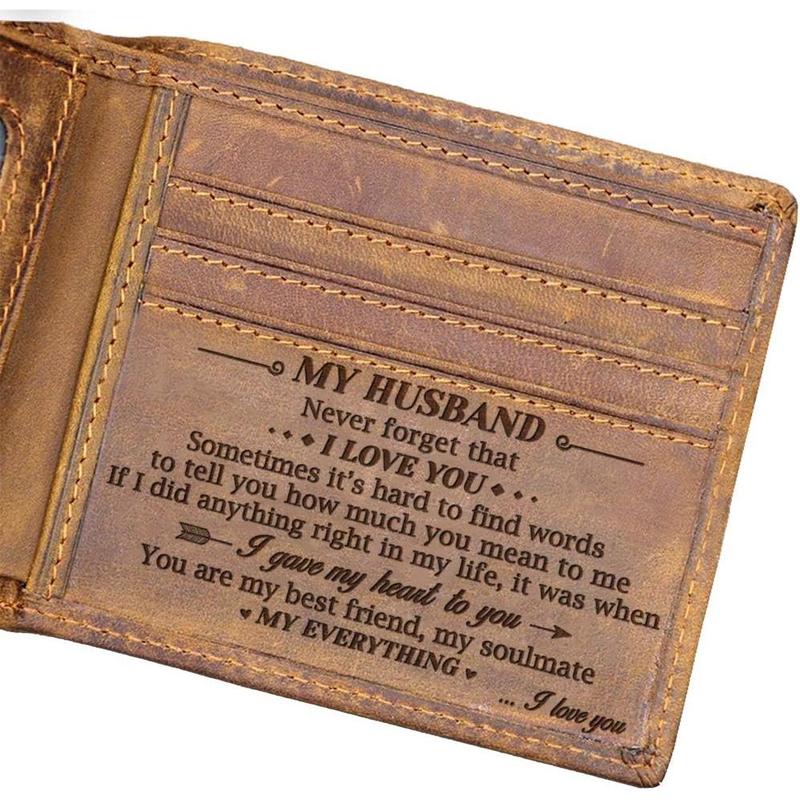 Christmas Birthday Gifts For Men, To My Husband I Love You Gifts For Him, Anniversary Wedding Gifts For Husband From Wife, Leather Mens Wallet, Romantic Gifts For Husband, RFID Bifold Wallet For Men