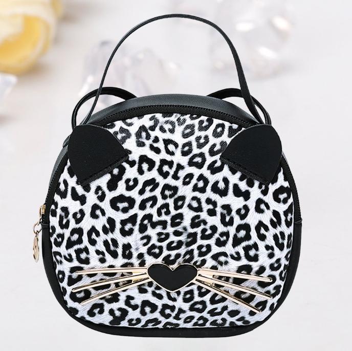 Cat Leopard Purse Crossbody, Small Cute Shoulder Bag Handbags with Zipper, Mini PU Leather Sparkly Purses for Teen Girls Women, Birthday Gifts