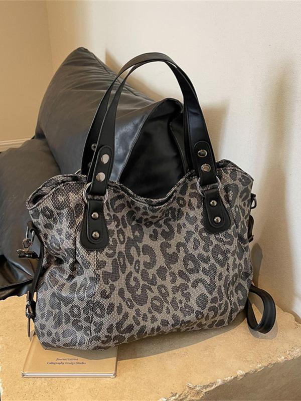 Fashion Leopard Print Tote Bag, Versatile Shoulder Bag, New Style Commuting Large Capacity Simple Casual Handbag, Suitable for Dating, Shopping, Going Out