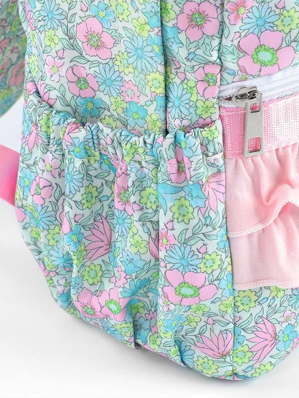 Floral Pattern Ruffle Trim Backpack, Casual Large Capacity Backpack for Women & Girls, Fashionable Backpack for Daily Use