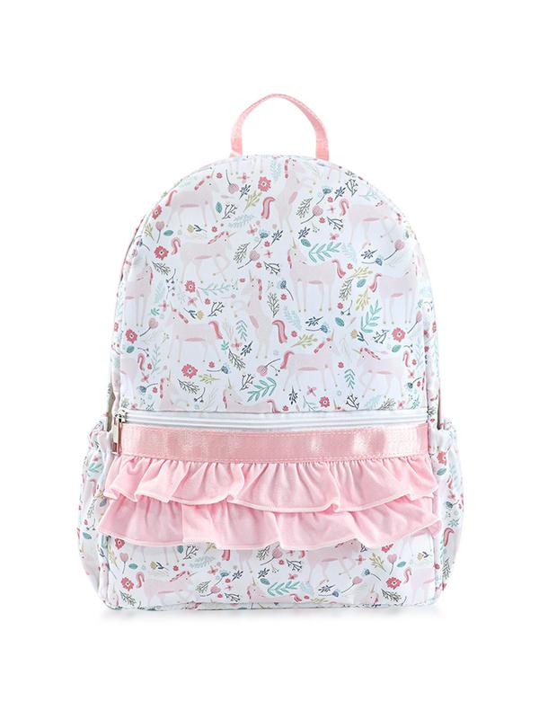 Floral   Unicorn Print Ruffle Trim Backpack, Casual Lightweight Student Backpack, Fashionable Backpack for Women & Girls for Daily Use