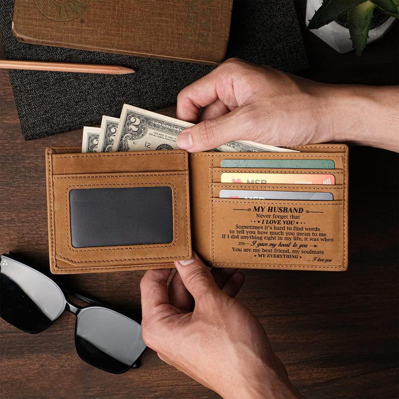 Christmas Birthday Gifts For Men, To My Husband I Love You Gifts For Him, Anniversary Wedding Gifts For Husband From Wife, Leather Mens Wallet, Romantic Gifts For Husband, RFID Bifold Wallet For Men