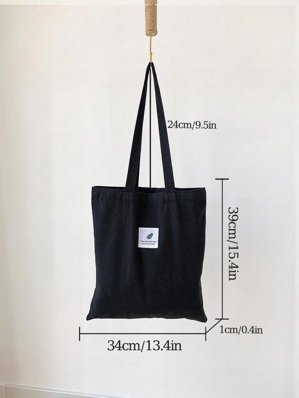 Simple Fashionable Canvas Tote Bag, Casual Letter Leaf Print Shopping Shoulder Bag for Ladies Students