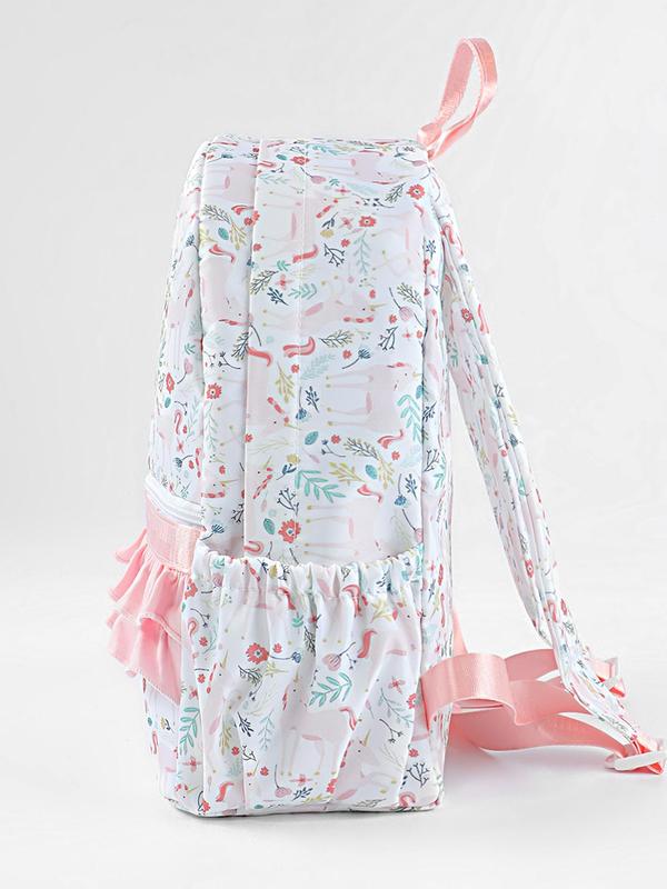 Floral   Unicorn Print Ruffle Trim Backpack, Casual Lightweight Student Backpack, Fashionable Backpack for Women & Girls for Daily Use