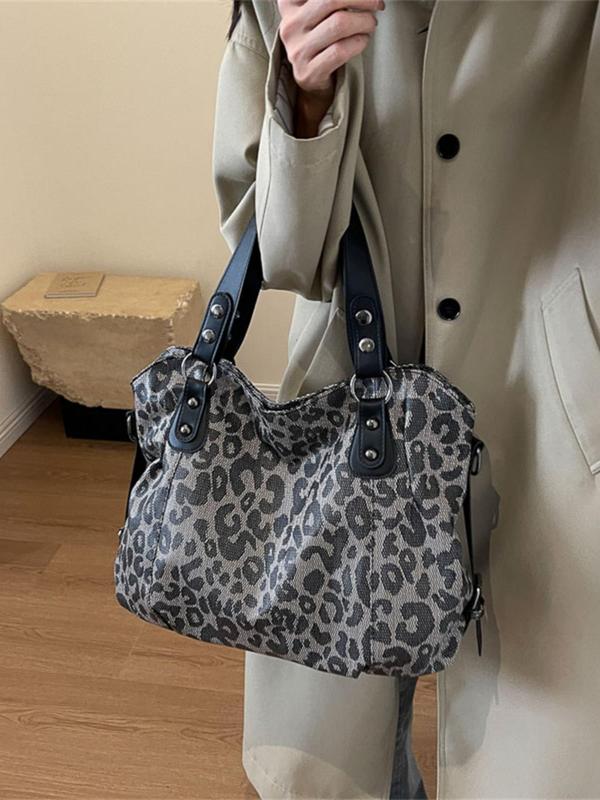 Fashion Leopard Print Tote Bag, Versatile Shoulder Bag, New Style Commuting Large Capacity Simple Casual Handbag, Suitable for Dating, Shopping, Going Out