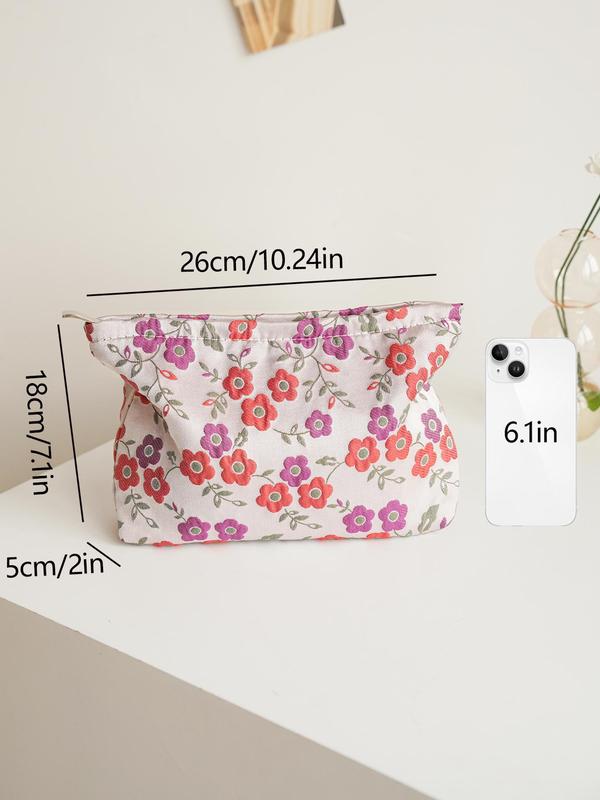 Floral Embroidering Makeup Bag, Large Capacity Cosmetic Storage Bag, Portable Travel Toiletry Bag, Zipper Makeup Organizer Pouch