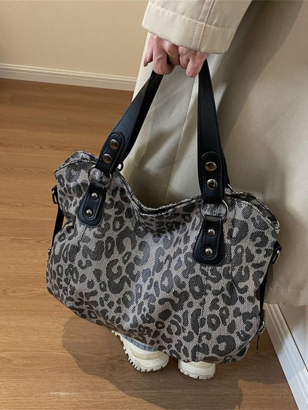 Fashion Leopard Print Tote Bag, Versatile Shoulder Bag, New Style Commuting Large Capacity Simple Casual Handbag, Suitable for Dating, Shopping, Going Out