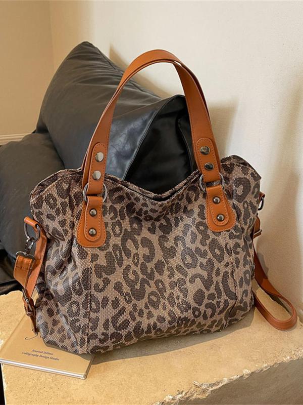 Fashion Leopard Print Tote Bag, Versatile Shoulder Bag, New Style Commuting Large Capacity Simple Casual Handbag, Suitable for Dating, Shopping, Going Out