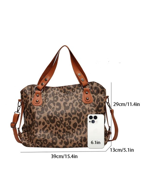 Fashion Leopard Print Tote Bag, Versatile Shoulder Bag, New Style Commuting Large Capacity Simple Casual Handbag, Suitable for Dating, Shopping, Going Out