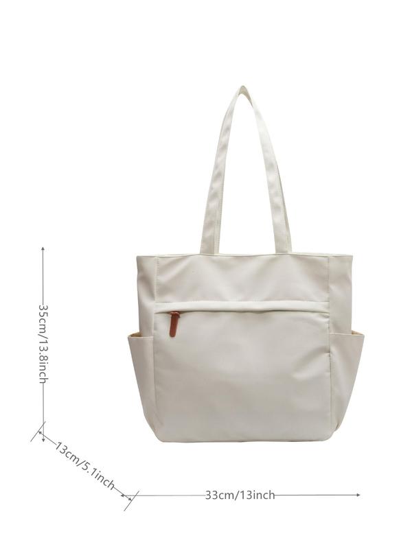 Simple Matching Solid Color Canvas Tote Bag, Casual Large Capacity Shoulder Bag for Women, Versatile Commuter Bag for Work & School