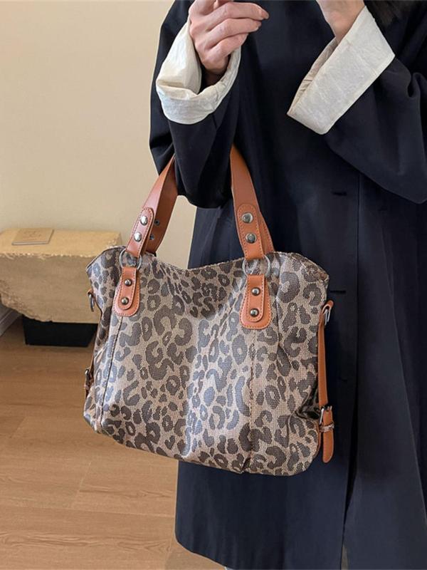 Fashion Leopard Print Tote Bag, Versatile Shoulder Bag, New Style Commuting Large Capacity Simple Casual Handbag, Suitable for Dating, Shopping, Going Out