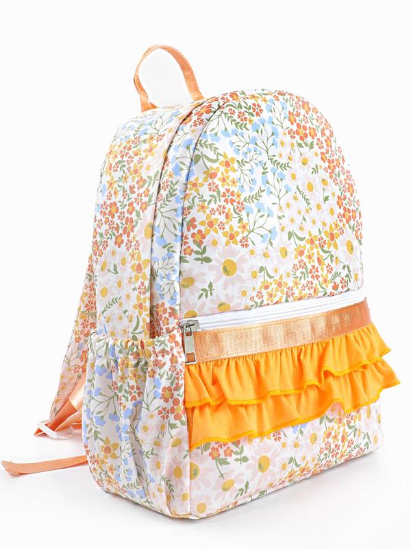 Floral   Unicorn Print Ruffle Trim Backpack, Casual Lightweight Student Backpack, Fashionable Backpack for Women & Girls for Daily Use