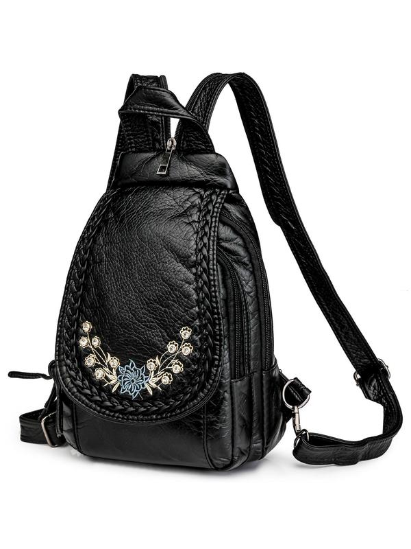 Women's Fashionable Rhinestone Flower Decorated Backpack, Casual Versatile Zipper Backpack, with Adjustable Strap for Daily Use