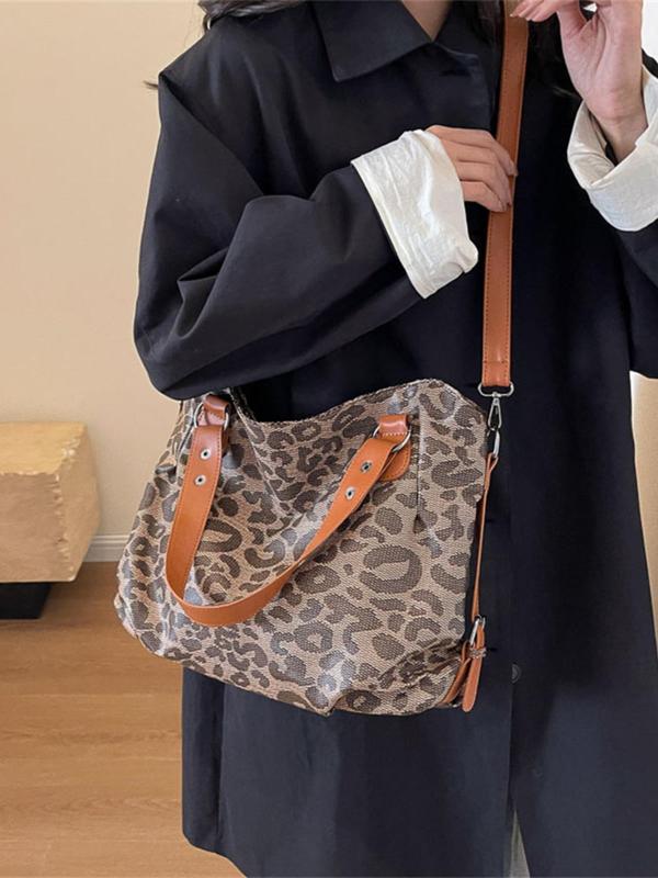 Fashion Leopard Print Tote Bag, Versatile Shoulder Bag, New Style Commuting Large Capacity Simple Casual Handbag, Suitable for Dating, Shopping, Going Out