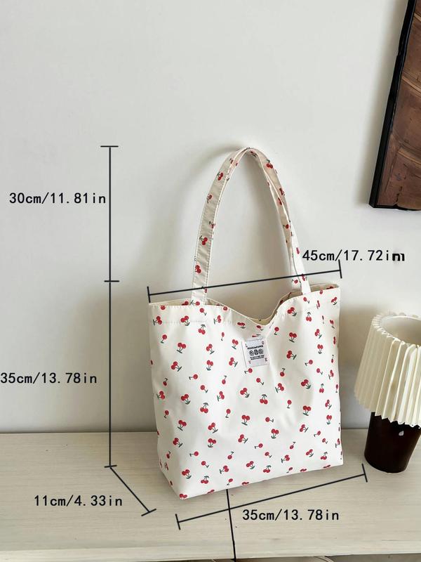 Fruit Print Tote Bag, Large Capacity Shoulder Bag for Women & Girls, Casual Trendy Folding High-quality Daily Commuting Bag, Girl Fashionable Shopping Bag