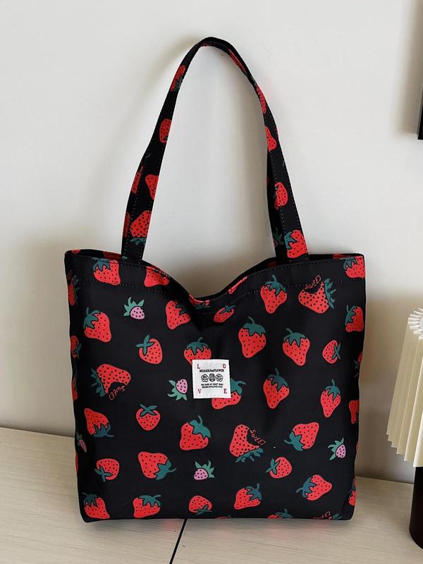 Fruit Print Tote Bag, Large Capacity Shoulder Bag for Women & Girls, Casual Trendy Folding High-quality Daily Commuting Bag, Girl Fashionable Shopping Bag