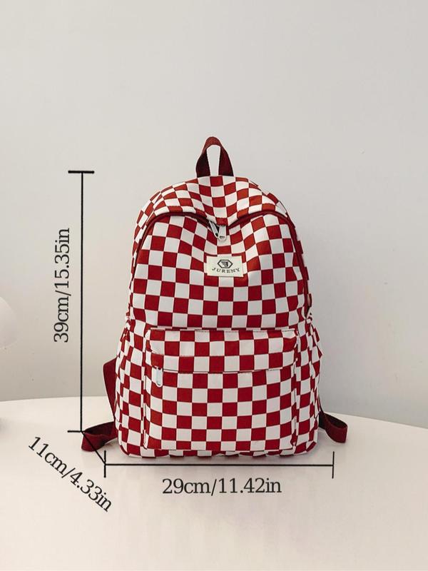 Letter Patch Random Check Pattern Backpack, Casual Large Capacity School Bag, Fashionable Backpack for Women & Men, Casual Trendy Versatile Daily Commuting Bag