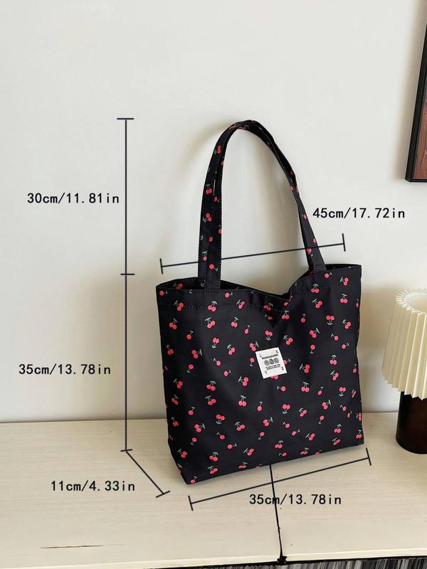 Fruit Print Tote Bag, Large Capacity Shoulder Bag for Women & Girls, Casual Trendy Folding High-quality Daily Commuting Bag, Girl Fashionable Shopping Bag