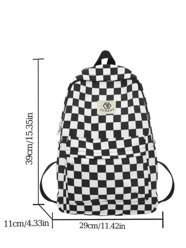 Letter Patch Random Check Pattern Backpack, Casual Large Capacity School Bag, Fashionable Backpack for Women & Men, Casual Trendy Versatile Daily Commuting Bag