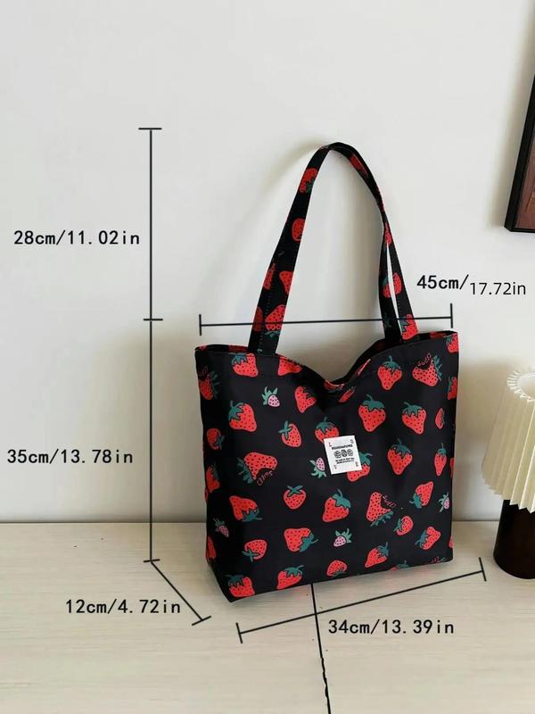 Fruit Print Tote Bag, Large Capacity Shoulder Bag for Women & Girls, Casual Trendy Folding High-quality Daily Commuting Bag, Girl Fashionable Shopping Bag