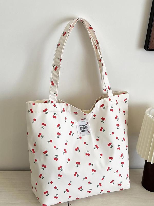 Fruit Print Tote Bag, Large Capacity Shoulder Bag for Women & Girls, Casual Trendy Folding High-quality Daily Commuting Bag, Girl Fashionable Shopping Bag