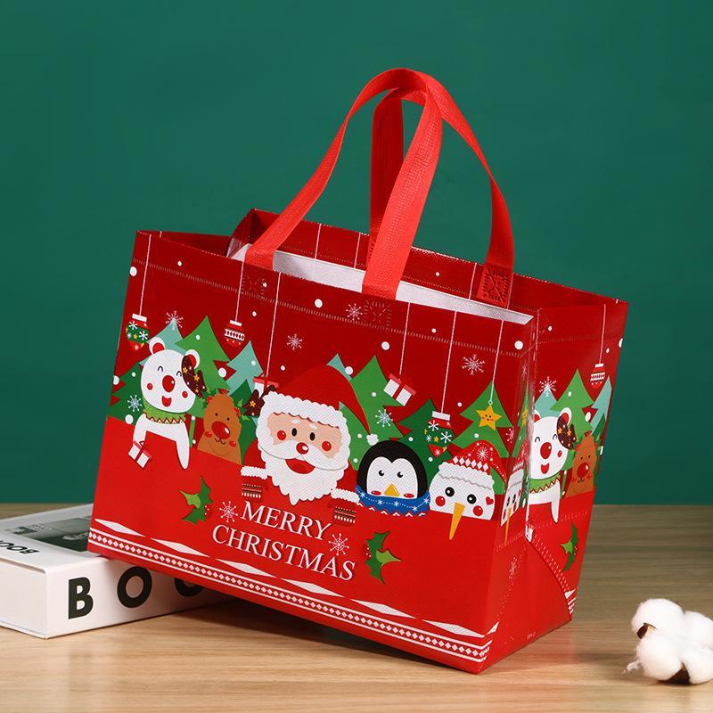 Multicolor Christmas Themed Tote Bag, 6 Counts set Reusable Gift Bag with Handle, Grocery Shopping Totes for Holiday Xmas Party