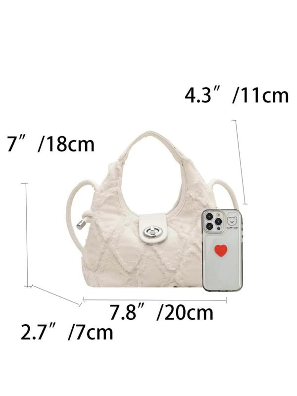 Women's Solid Color Handbag, Fashionable Raw Trim Twist Lock Design Hobo Bag for Daily Life, Casual Trendy Versatile High-quality Daily Commuting Bag