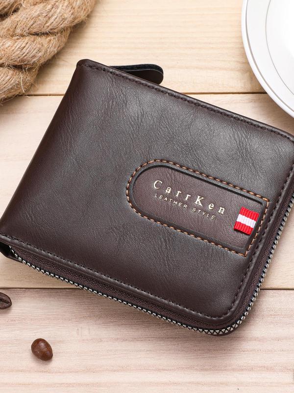 Men's Vintage Letter Pattern  Zipper Short Wallet, Casual Multi-functional Short Wallet for Daily Used, Retro Style Wallet for Men