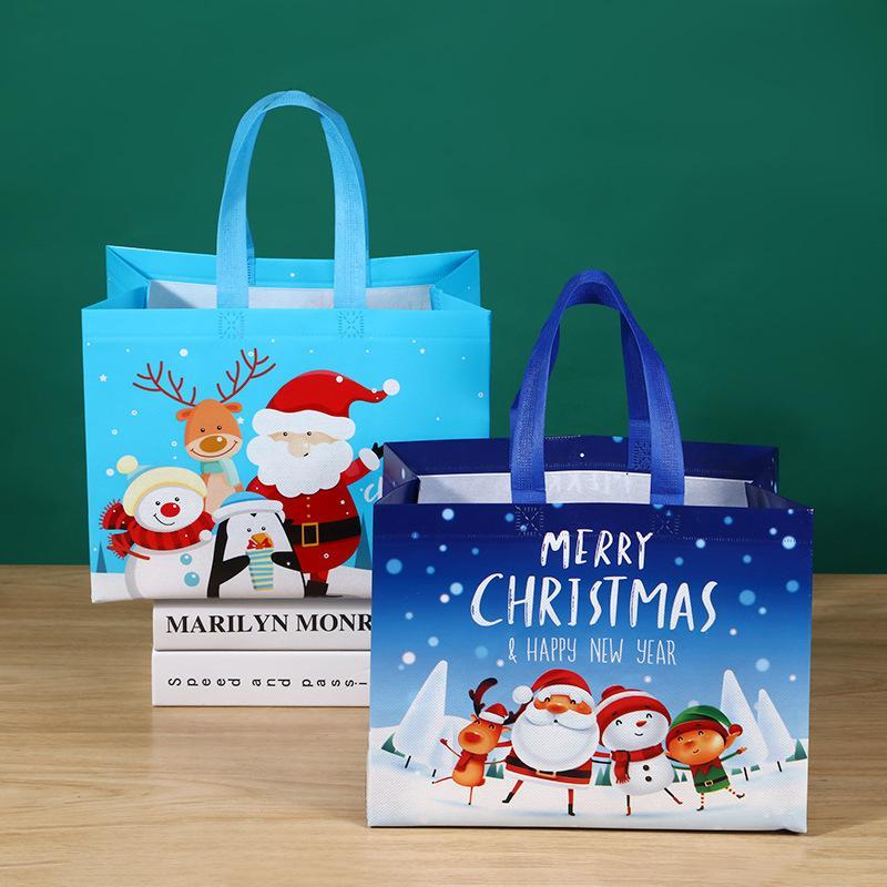 Multicolor Christmas Themed Tote Bag, 6 Counts set Reusable Gift Bag with Handle, Grocery Shopping Totes for Holiday Xmas Party