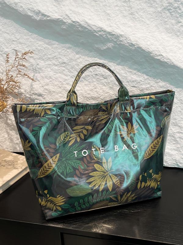 Fashion Leaf Print Tote Bag, Large Capacity Shoulder Bag for Women, Casual Trendy Versatile High-quality Daily Commuting Bag, Girl Fashionable Shopping Bag