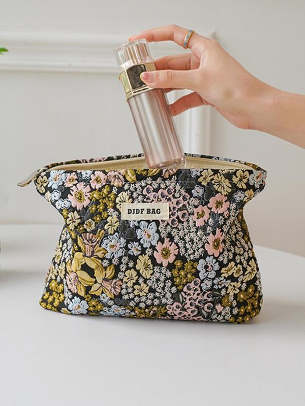 Floral Pattern Makeup Bag, Large Capacity Cosmetic Storage Bag, Zipper Makeup Organizer Pouch, Versatile Storage Bag for Travel & Daily Use