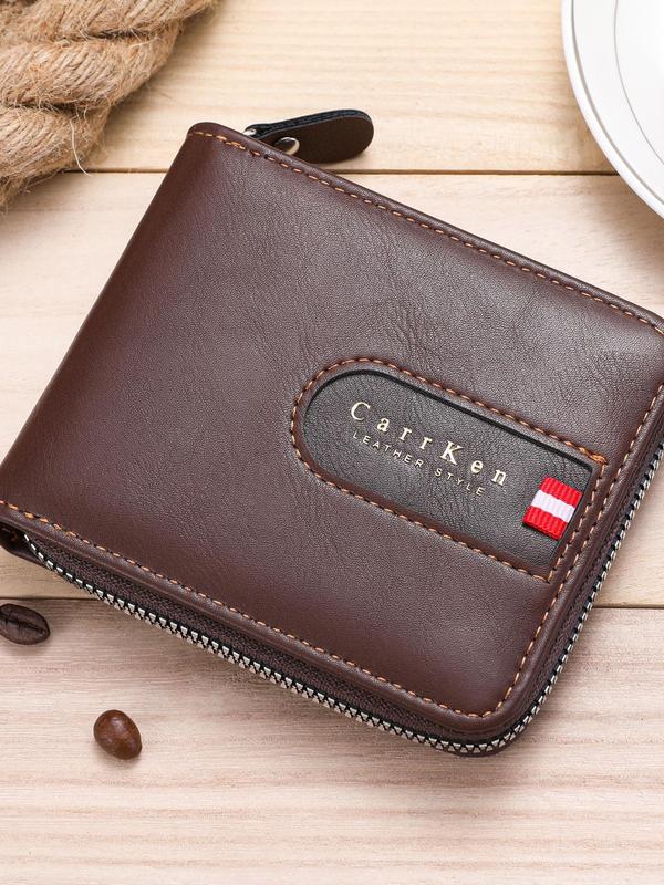 Men's Vintage Letter Pattern  Zipper Short Wallet, Casual Multi-functional Short Wallet for Daily Used, Retro Style Wallet for Men