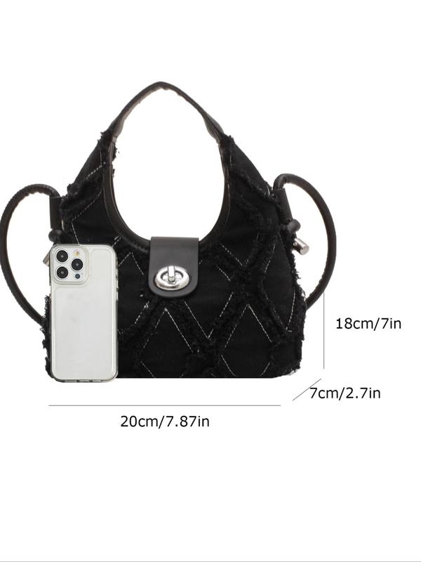 Women's Solid Color Handbag, Fashionable Raw Trim Twist Lock Design Hobo Bag for Daily Life, Casual Trendy Versatile High-quality Daily Commuting Bag